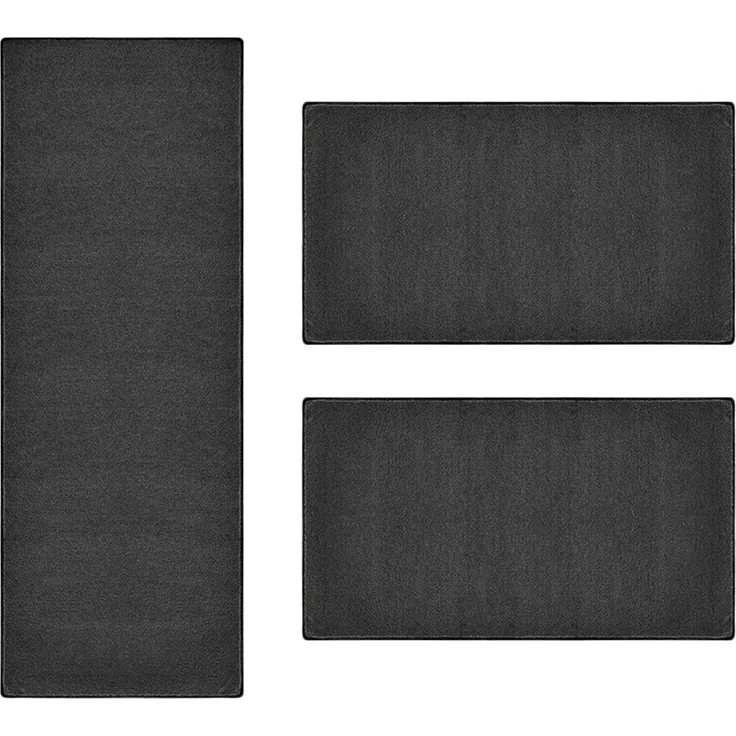 Velours-Bettumrandung | Dynasty | 3-teilig | Raumklimaregulierende Teppich-Läufer | Anthrazit / 2 x 80 x 150 cm & 80x300 cm