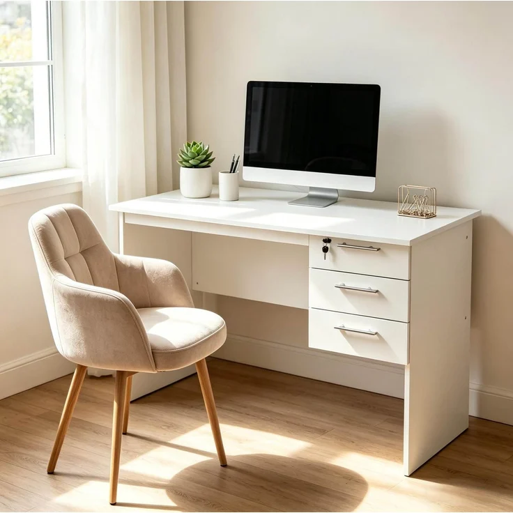 Schreibtisch aus Holz mit 3 Schubladen, 120x60x75 cm, Weiß – Bild 1