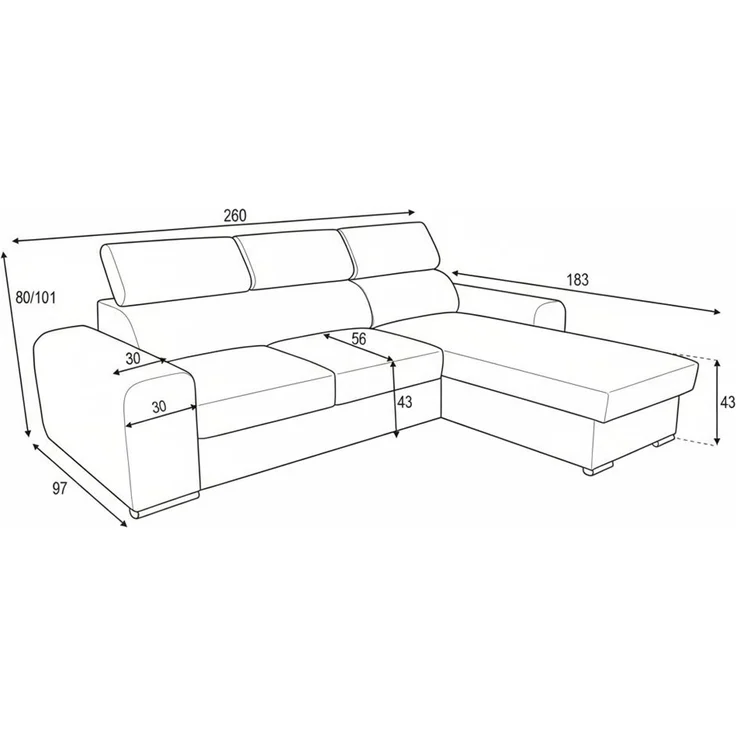 Wohnero24 - Höchste Qualität - Modernes Ecksofa PAVONE 1 - 260x183 cm – Chenille Stoff – Schlaffunktion 198x125 cm & Bettkasten - Grau – Bild 4