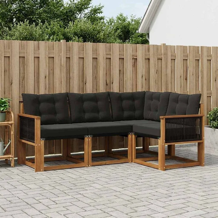 vidaXL Outdoor-Sofagarnitur 4 stk. 4-Sitzer Natur und Schwarz 3381920 – Bild 1