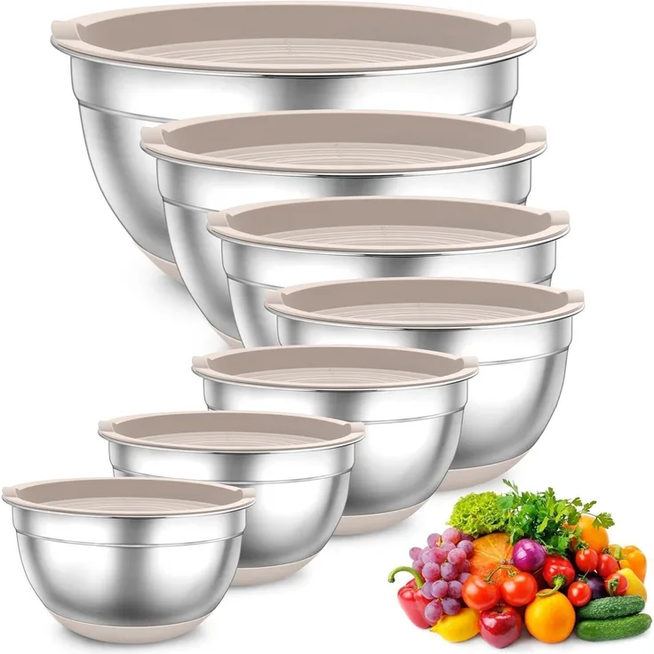 TEAMFAR Rührschüssel Set Edelstahl Salatschüssel Luftdichten Deckel Silikonboden
