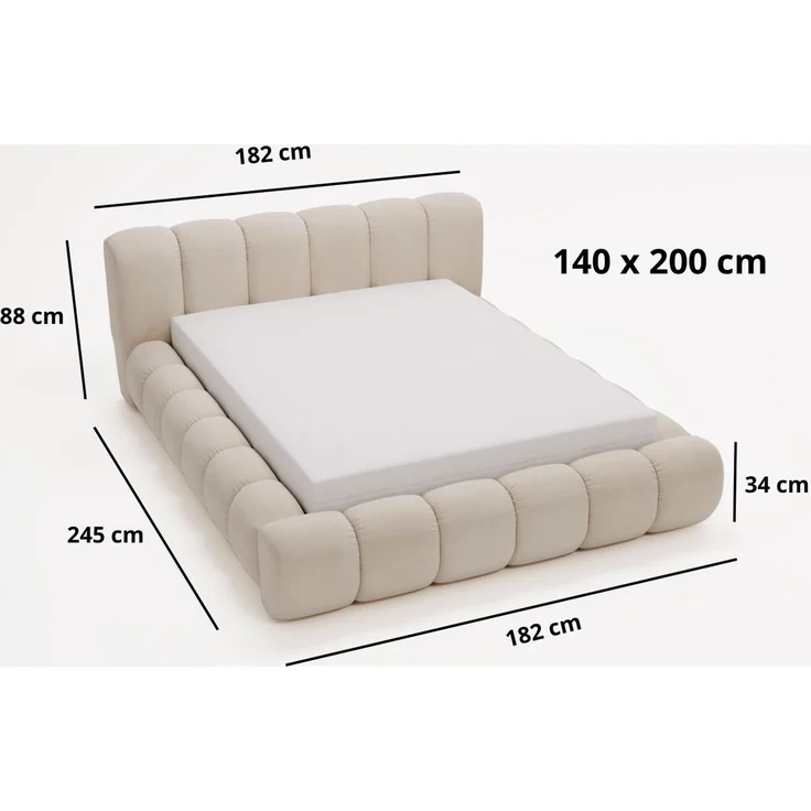 GRAINGOLD Doria Doppelbett 140x200, mit Kopfteil, Lattenrost, Bettkasten, Velour-Stoff, Grau – Bild 5