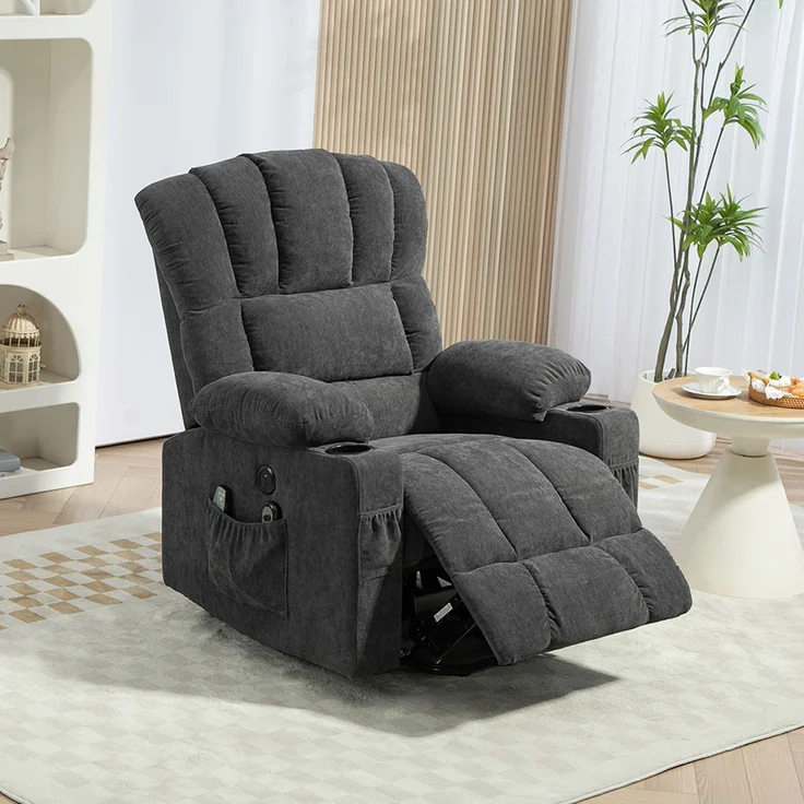 MELAYR, Elektrischer Power Lift Aufsteh-Sessel mit Massage- und Wärmefunktion, 93 x 91 x 110 cm, Dunkelgrau – Bild 4