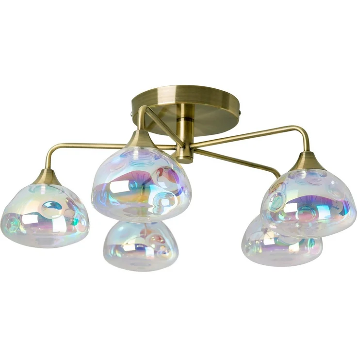 näve LED Deckenleuchte Varna, LED fest integriert, Warmweiß, 5 flg. irisierendes Glas incl. LEDs warmweiß Gestell messing – Bild 5