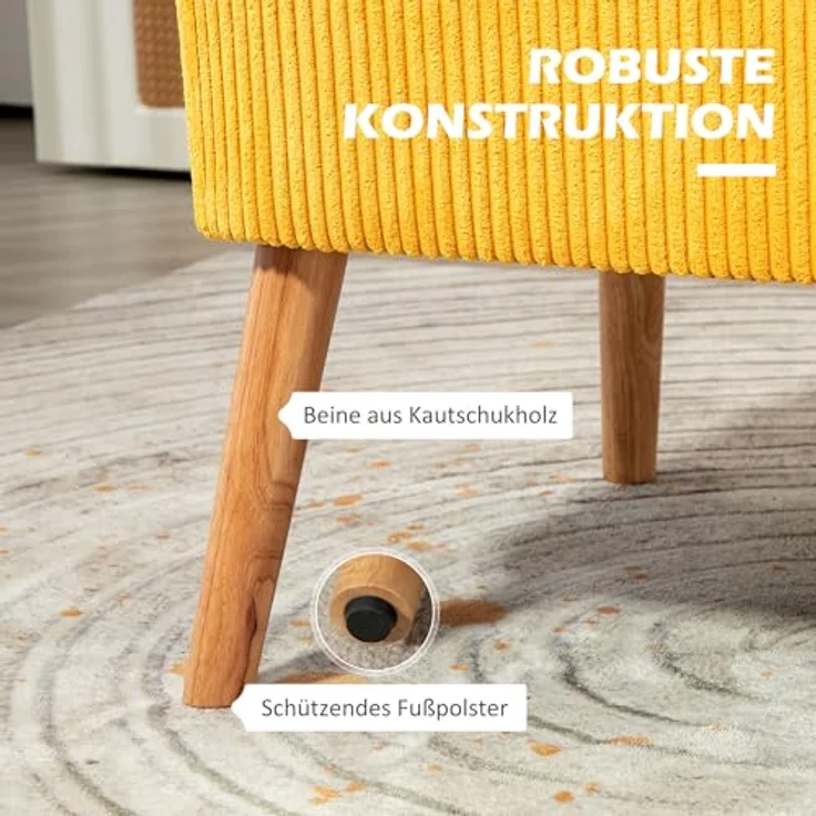 HOMCOM Zweisitzer Sofa, Gelb, elegantes Skandi Design, Kunststoffbezug, 56.5x77x117 cm – Bild 5