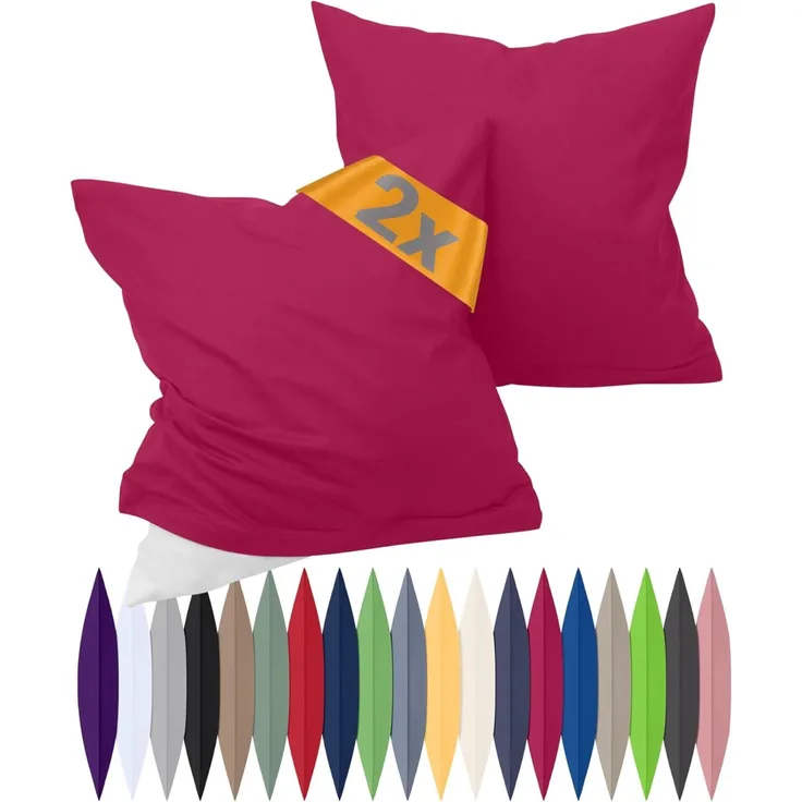 npluseins Renforcé-Kissenbezüge im Doppelpack - 100% Baumwolle - schlicht und edel 698. 898, 40x60 cm, Bordeaux