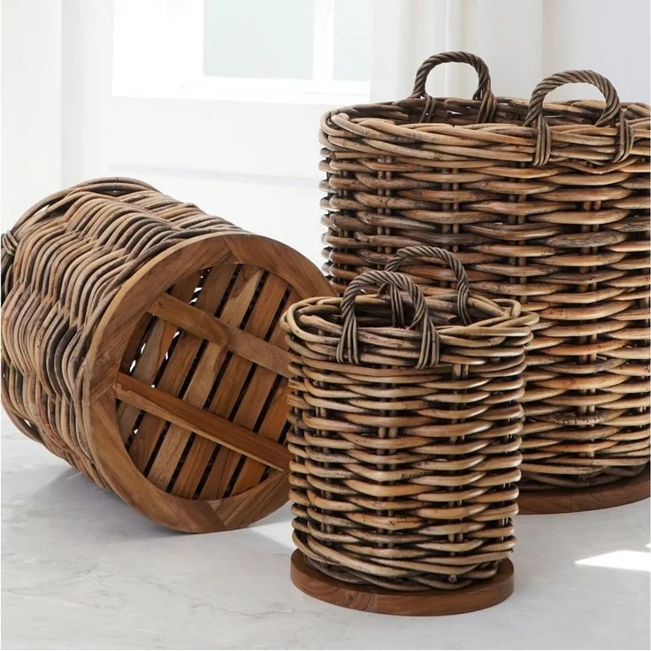 LebensWohnArt Dekokorb, dickes CL Rattan Korb CESTINO, Teakbodenplatte, braun, ca.H80cm – Bild 3