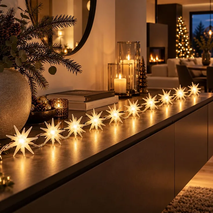 LED Fenster Lichterkette 10 Sterne Weihnachtsbeleuchtung Batterie