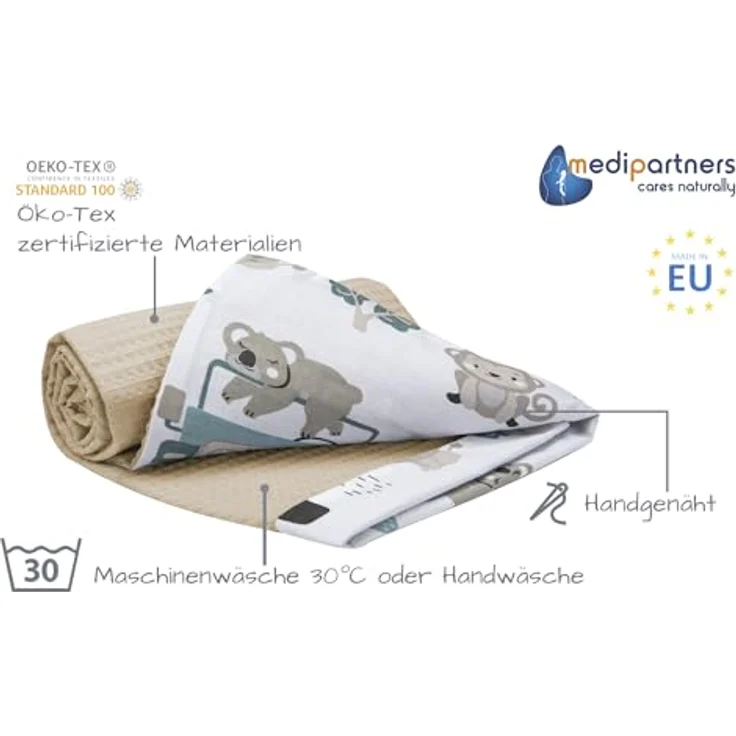 Medi Partners Babydecke Baby Decke Neugeborenen - Kuscheldecke Geschenk Babydecken 75x100cm für Kleinkinder Mädchen Krabbeldecke Kinderbett Kinderwagen 100% Baumwolle (‎Mint Zoo mit Grauer Waffel) – Bild 2