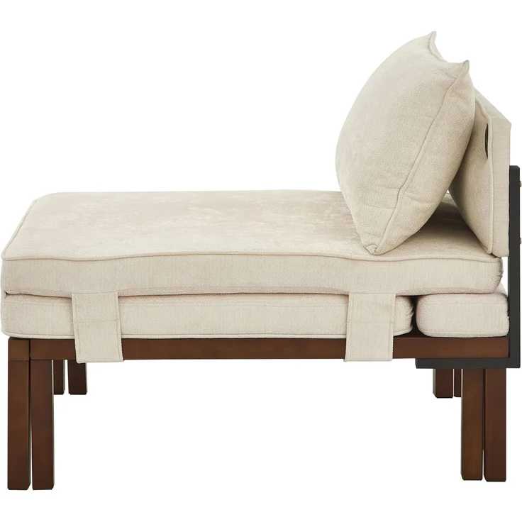 Schlafsessel, Samt, ausziehbar mit USB-Anschluss Typ C, 176cm×82cm×79cm, Beige – Bild 7