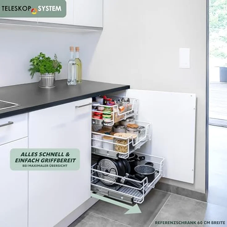 bremermann Teleskopauszug für 50 cm Schrank mit Einlegeboden, aus Metall, weiß – Bild 3