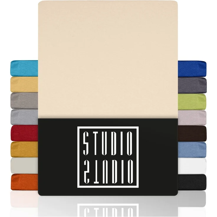 STUDIO Basic Spannbettlaken 100x200 cm, 100% gekämmte Baumwolle, Oeko-TEX 100, Markenqualität, Bettlaken Spannbetttuch Jersey 100x200 - Creme – Bild 1