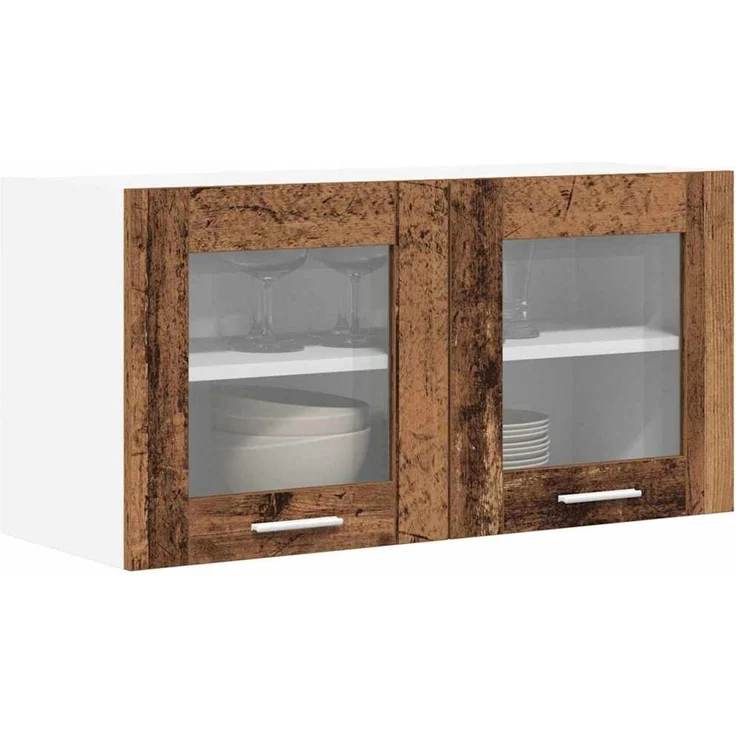 Küchen-Hängeschrank, Wandschrank Altes Holz und Weiß 80 x 31 x 40 cm Holzwerkstoff – Bild 3