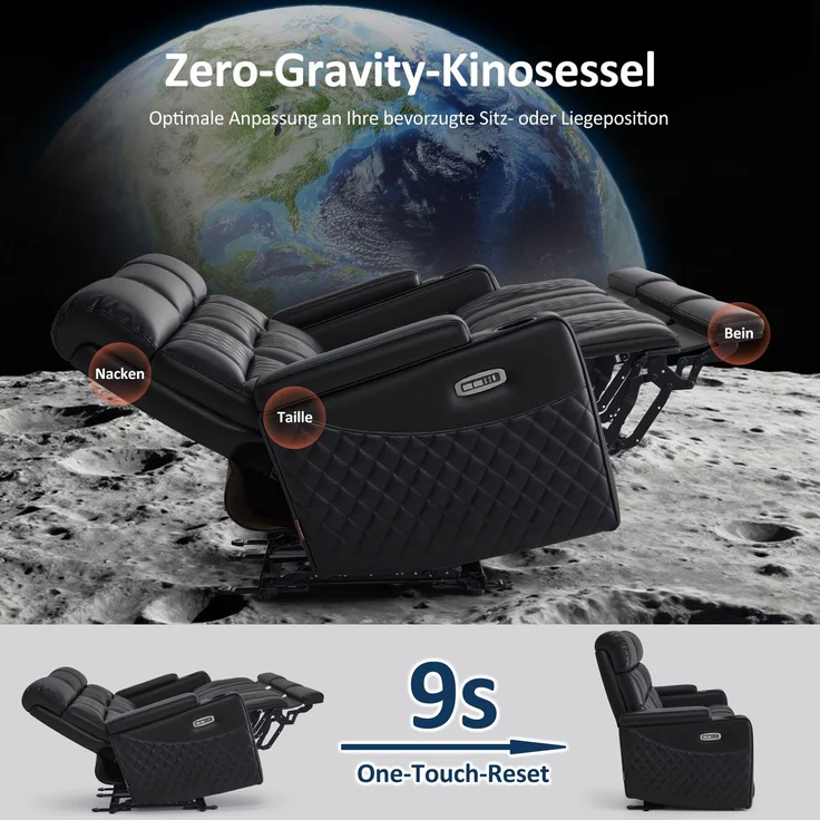 M MCombo 3 Sitzer Fernsehsessel Elektrisch Verstellbar, Zero-Gravity-Kinosessel mit LED, Verstellbare Kopfstütze, 3 Sitzer Sofa mit Schlaffunktion, 7705 (Schwarz) – Bild 4