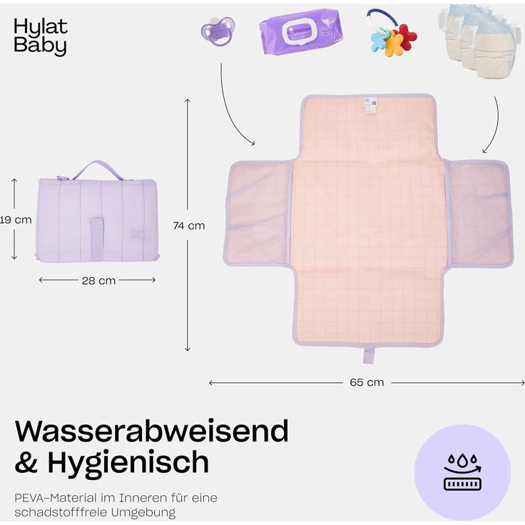 Hylat Baby Wickelauflage Tragbare Wickelunterlage - faltbar, wasserabweisend - Violett – Bild 2