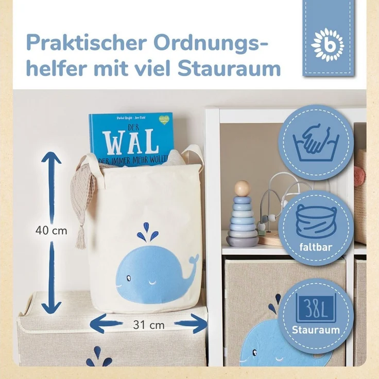 BIECO Wäschetasche Wäschekorb Baby Aufbewahrungskorb Kinder Baumwolle Wasserabweisend – Bild 3
