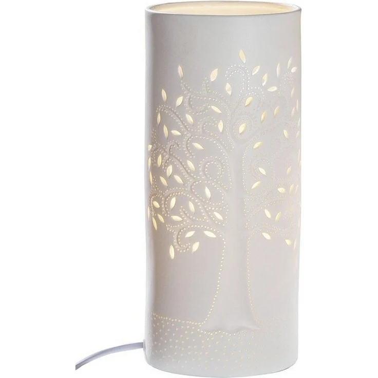 GILDE Tischleuchte Porzellan Lampe Zyl. Lebensbaum weiß 28cm – Bild 1