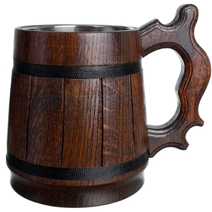 Handgefertigt aus Holz Bier Becher Natürliche Edelstahl Cup Herren Geschenk Souvenir Retro Braun
