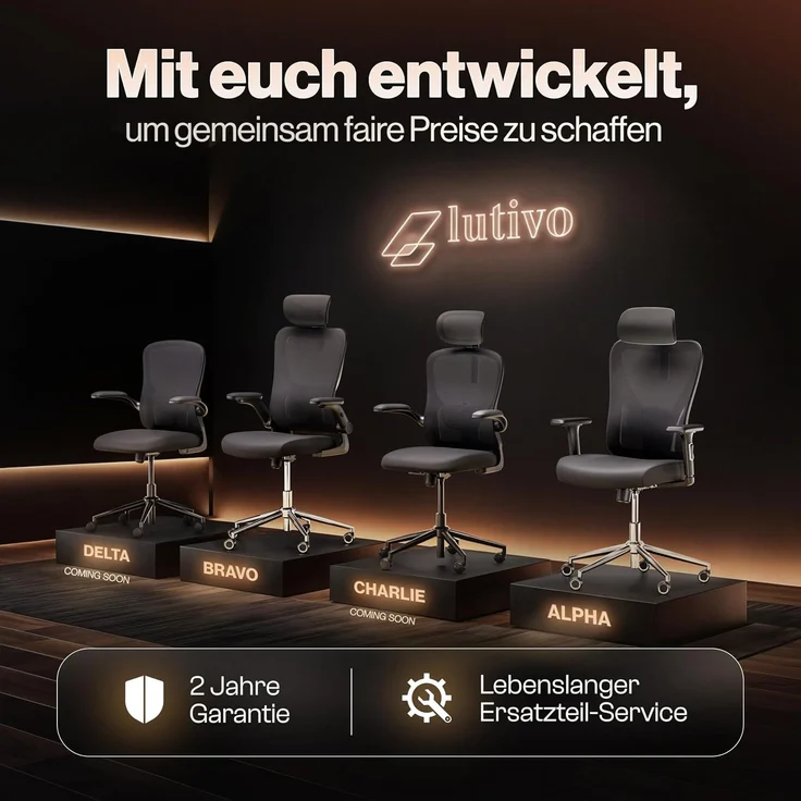 LUTIVO Bravo, ergonomischer Bürostuhl, Rückenlehne mit Mesh Bezug, 3D-Armlehnen, 3D-Kopfstütze, ViperWheels, Schwarz – Bild 9