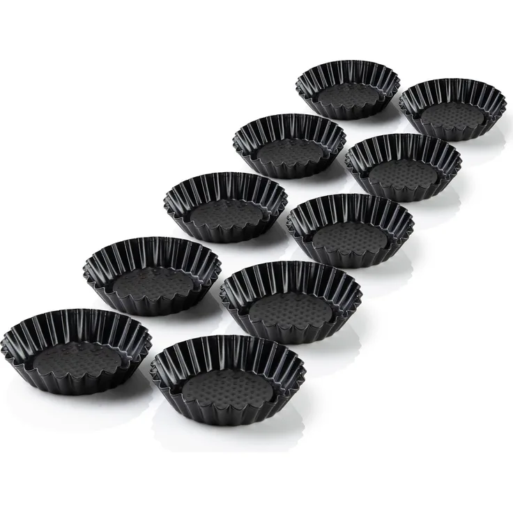 Grizzly Tarteform 10er Mini Tartelette Förmchen Ø 11 cm, Antihaft, Backformen Set, (10-tlg), Für Mini Obstboden, Mini Torteletts & Mini Tarte
