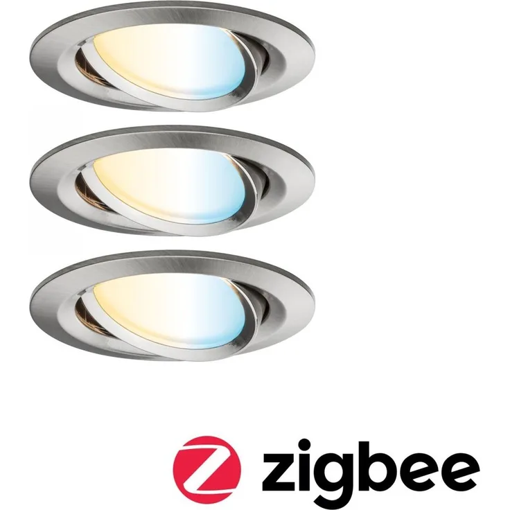 Paulmann 92441 LED Einbauleuchte Nova Coin 3er-Set Zigbee Tunable White Eisen gebürstet