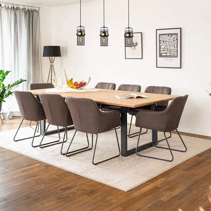 HOME DELUXE Essgruppe Eckig AVENCIA inkl. U-Fuß - 240 x 120 cm Fishbone Oak 8 Stühle