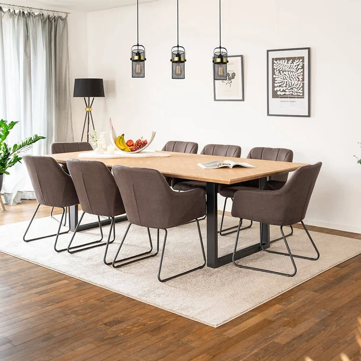 HOME DELUXE Essgruppe Eckig AVENCIA inkl. U-Fuß - 240 x 120 cm Fishbone Oak 8 Stühle – Bild 1