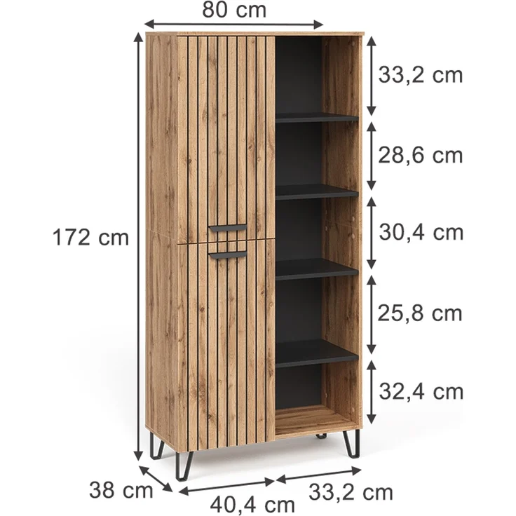 Garderobe Amber Eiche Wotan 80 x 172 cm mit 5 offenen Fächern Vicco – Bild 2