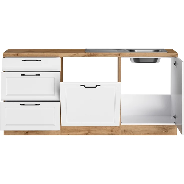 Winkelküche 300/240 cm in weiß und Eiche, Arbeitsplatte in Eiche, MONTERREY-03 – Bild 3