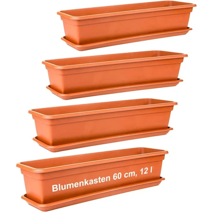 Centi Pflanzkübel Blumenkasten mit Untersetzer terracotta 60cm (4er-Set)