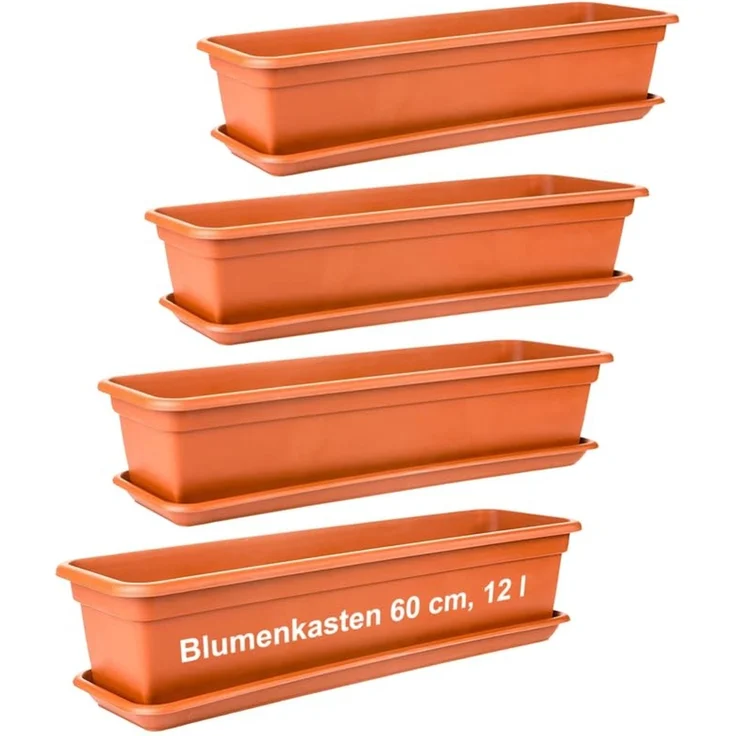 Centi Pflanzkübel Blumenkasten mit Untersetzer terracotta 60cm (4er-Set) – Bild 1