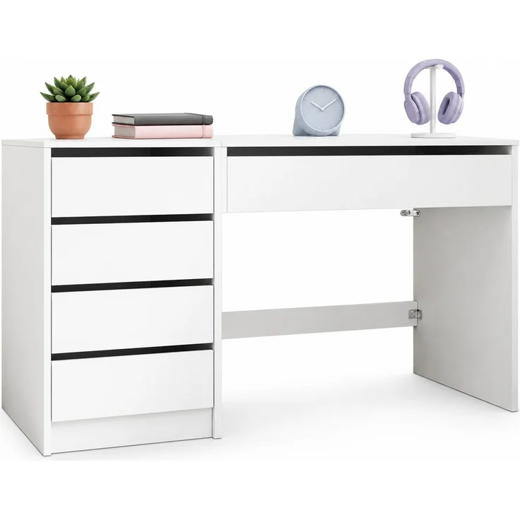 Schreibtisch 120x50x78-92 cm, manuell höhenverstellbar, weiß, mit 4 Schubladen – Bild 7