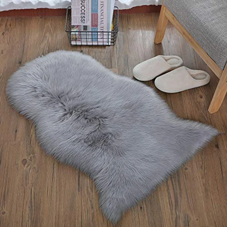 HEQUN Lammfell-Teppich Kunstfell Schaffell Imitat Wohnzimmer Teppiche Flauschig Gemütliches Schaffell Bettvorleger Sofa Matte (Grau, 75x120 cm) – Bild 8