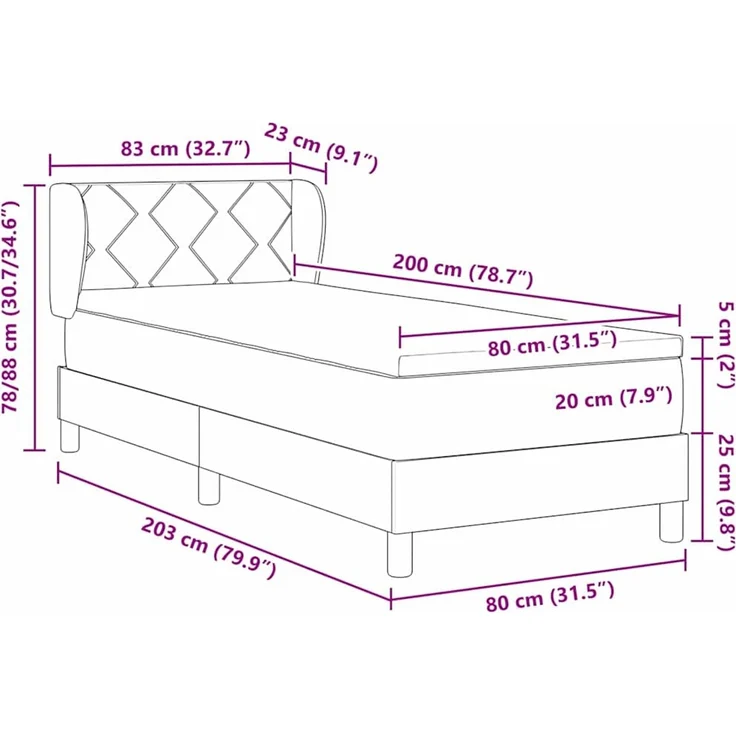 vidaXL Boxspringbett mit Kopfteil Blau 80 x 200 cm Stoff 3340058 – Bild 12