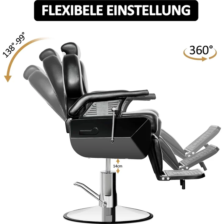 Barberpub Stuhl Barberpub hydraulischer Friseurstuhl Friseursessel 2687BK, 150° Kippbar, 13 cm höhenverstellbar – Bild 4