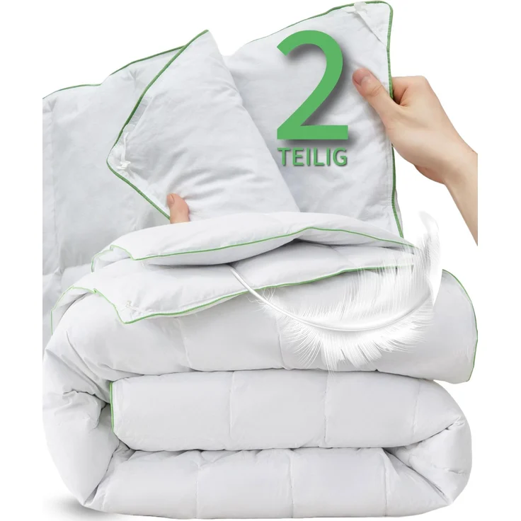 Welldora Komfort Bettdecke 220x240 zweiteilig | 100% weiche Federn & Daunen | Fachärztlich geprüft, Oeko-Tex, Allergiker | Zert. für Tierwohl | 2 Decken Vierjahreszeiten Daunendecke Sommer & Winter – Bild 1