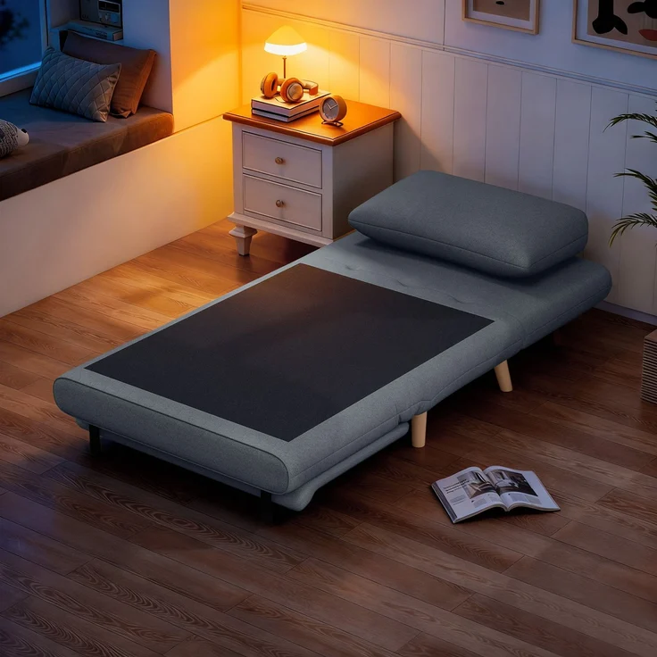 3-in-1 Schlafsessel mit Bett-Funktion, Liegesessel, verstellbare Rückenlehne, Buchenholzbeine, Kissen, Grau--Grau--95x90x80cm--YOUDENOVA – Bild 10