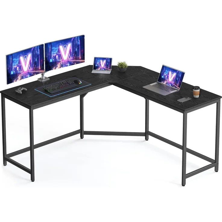 VASAGLE Eckschreibtisch, L-förmiger Computertisch, 149 x 149 x 76 cm, platzsparender Bürotisch, Homeoffice, Gaming, ebenholzschwarz-tintenschwarz LWD073B56