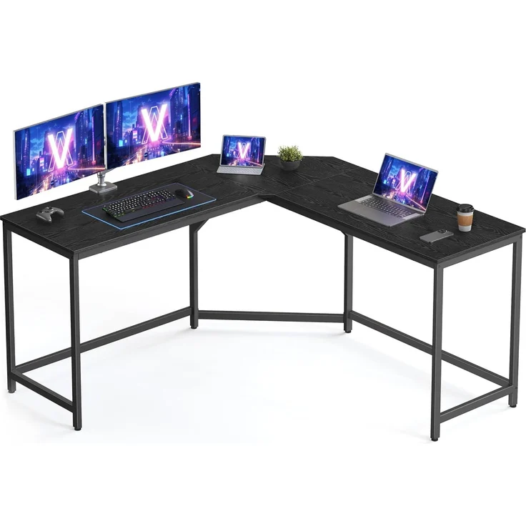 VASAGLE Eckschreibtisch, L-förmiger Computertisch, 149 x 149 x 76 cm, platzsparender Bürotisch, Homeoffice, Gaming, ebenholzschwarz-tintenschwarz LWD073B56 – Bild 1
