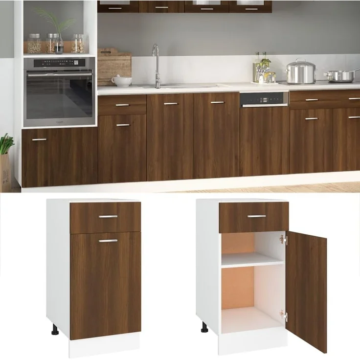 vidaXL Unterschrank, Küchenschrank mit Schublade 2 Fächern, Geschirrschrank für Küche, Küchenunterschrank Schrank Küchenmöbel, Braun Eichen-Optik – Bild 4