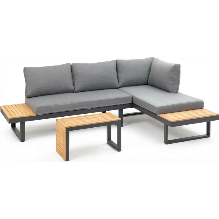 greemotion Lounge-Set Samara, 2-teilig, Gartenmöbel-Set, Loungemöbel-Set, aus Aluminium, schwarz, anthrazit, Holzfarben
