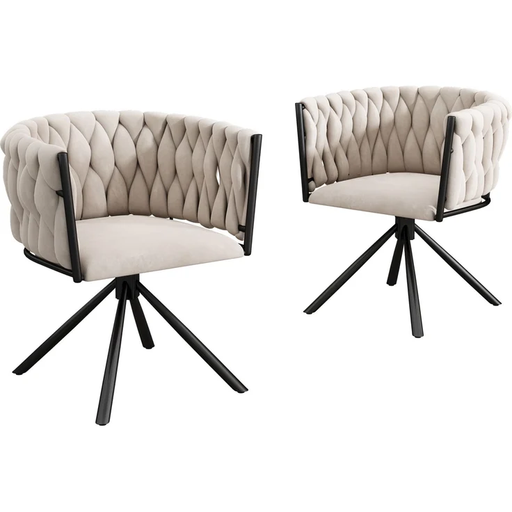 Merax Samt-Esszimmerstuhl, 2er set, Schlafzimmer-Drehstuhl, Freizeit-Drehstuhl mit vier Stützbeinen aus Metall, beige – Bild 1