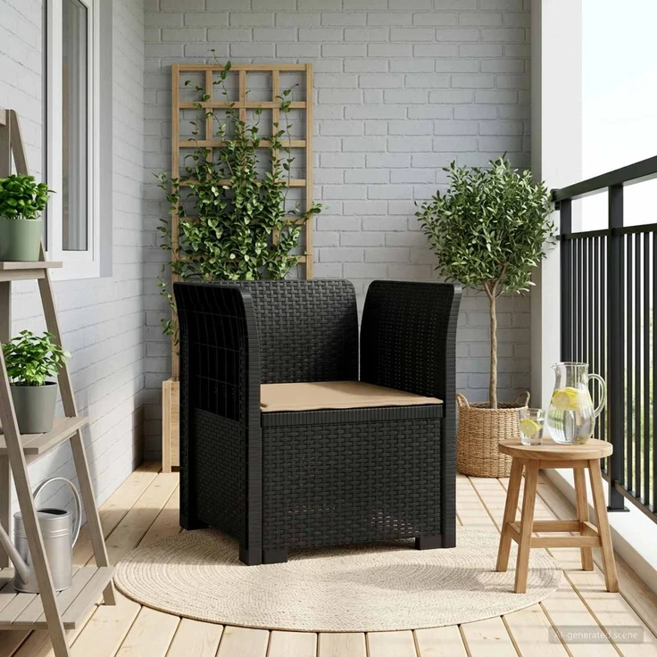 vidaXL 1-Sitzer Sessel mit Kissen Rattan-Look PP Anthrazit 8011854 – Bild 1