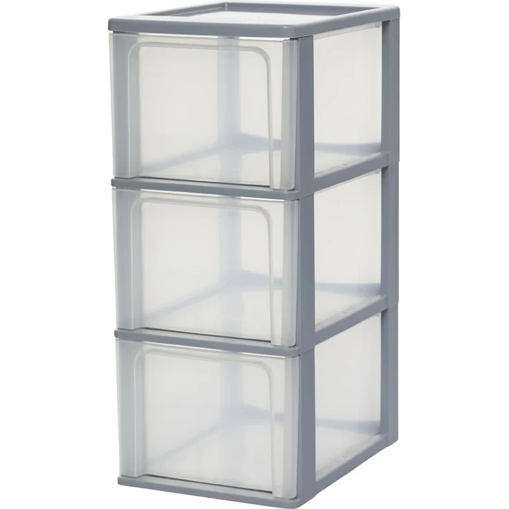 Iris Ohyama, Kunststoff Schubladenbox mit 3 tiefen Schubladen, Grau, Easy-Pull-System, A4, A5 & A6 Format, Schreibtisch Organizer für Büro, Schule, Schreibwaren, BPA-frei, Schubladenschrank, OCH-2300