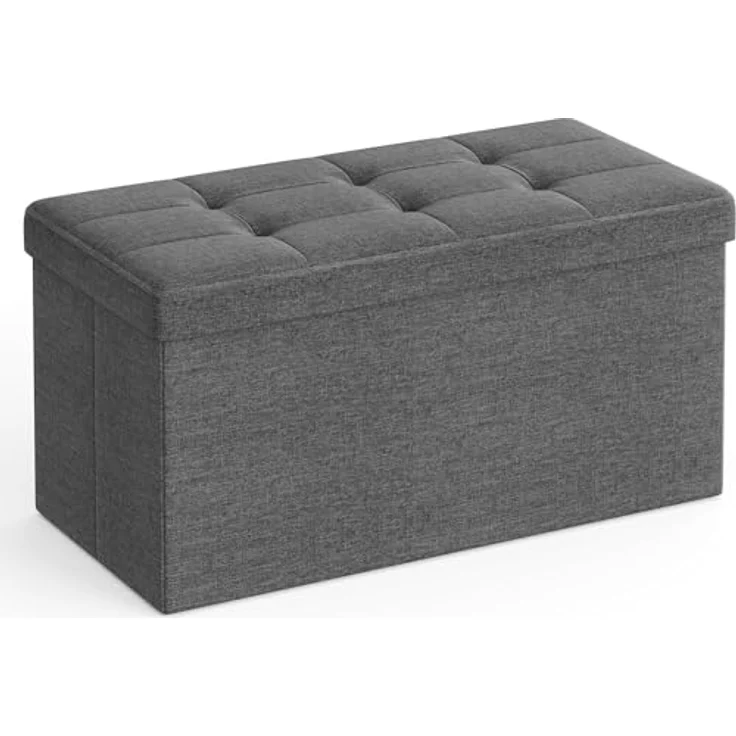 Songmics Sitzbank mit Stauraum, Sitztruhe, Sitzhocker, Aufbewahrungsbox, Fußablage, faltbar, belastbar bis 300 kg, 80 L, 76 x 38 x 38 cm, Leinenimitat, dunkelgrau LSF47K – Bild 2