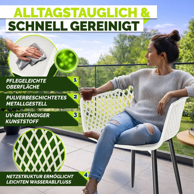 tillvex® Gartenstuhl 6er Set Wetterfest mit Armlehne | Outdoor Stühle bis 120kg belastbar | Gartenstühle UV-beständig | Terrassenstuhl Gartenmöbel Terrasse Balkon Outdoor Garten – Bild 10