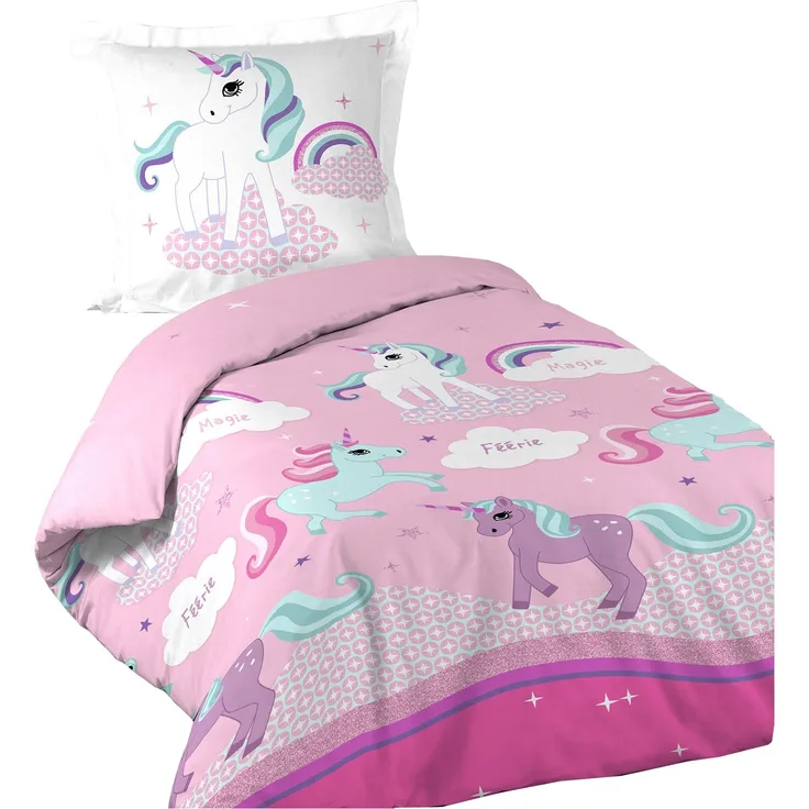 Kinderbettwäsche Einhorn 140x200cm rosa
