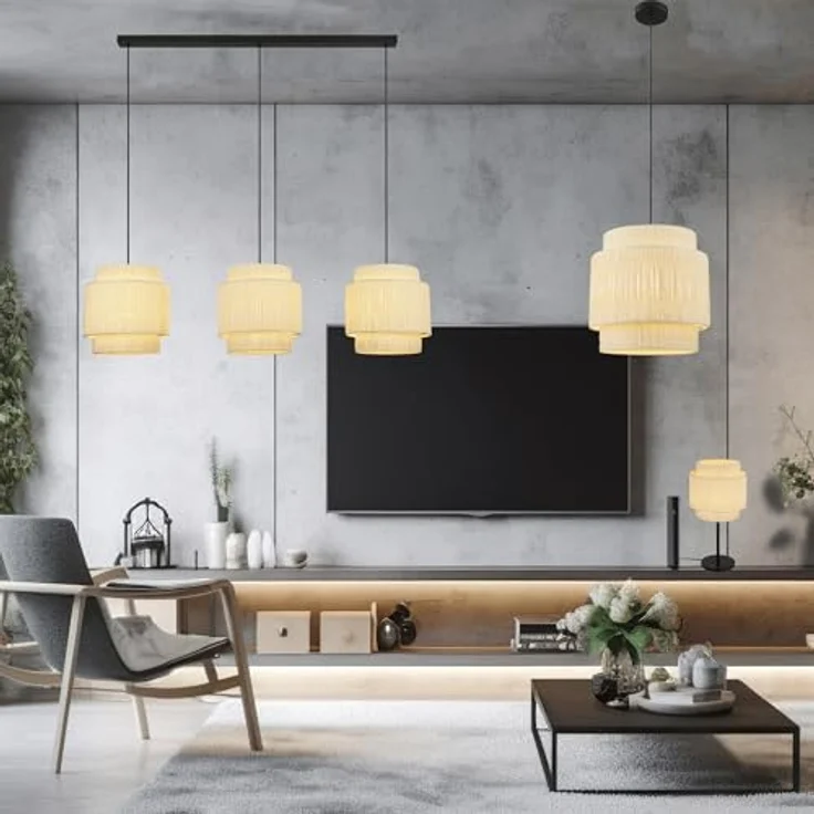 Briloner Pendelleuchte Swing Nature, 3-flammig mit Bastschirm im Boho-Stil für Esszimmer und Wohnzimmer, E27-Fassung – Bild 6