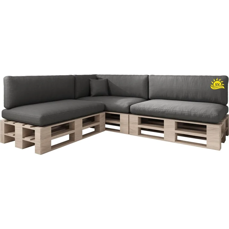 sunnypillow Palettenkissen mit abnehmbarem Bezug UV - beständig Outdoor/Indoor Palettenauflage Palettenpolster Palettensofa Sitzkissen Rückenlehne 8er Set 120x80 Anthrazit