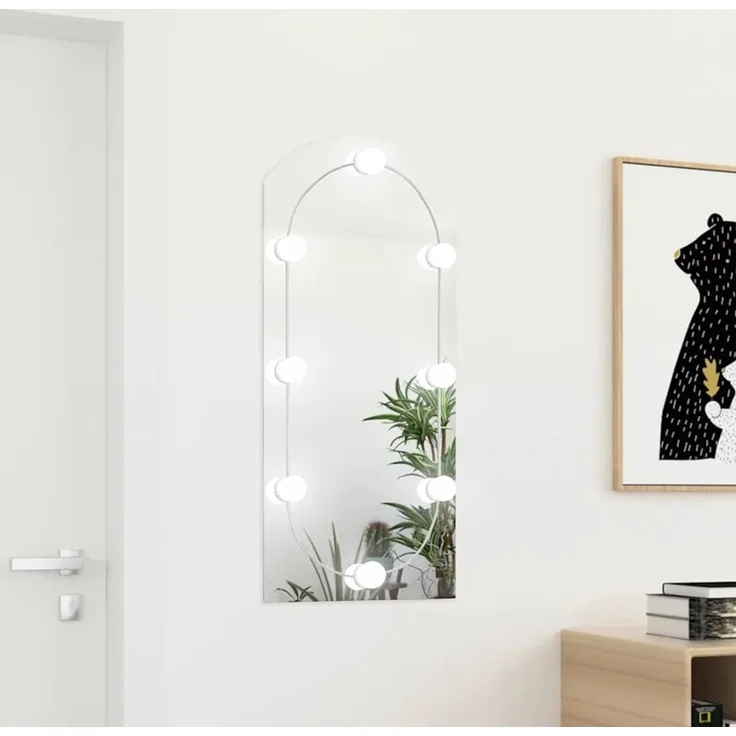 Spiegel, Wandspiegel mit LED-Leuchten 90x45 cm Glas Bogenförmig
